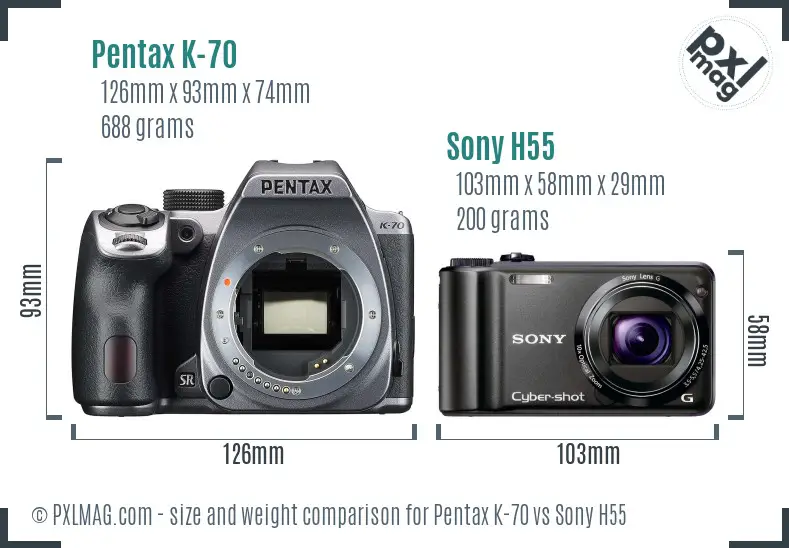 Pentax K-70 vs Sony H55 size comparison Pentax K-70 vs Sony H55 size comparison