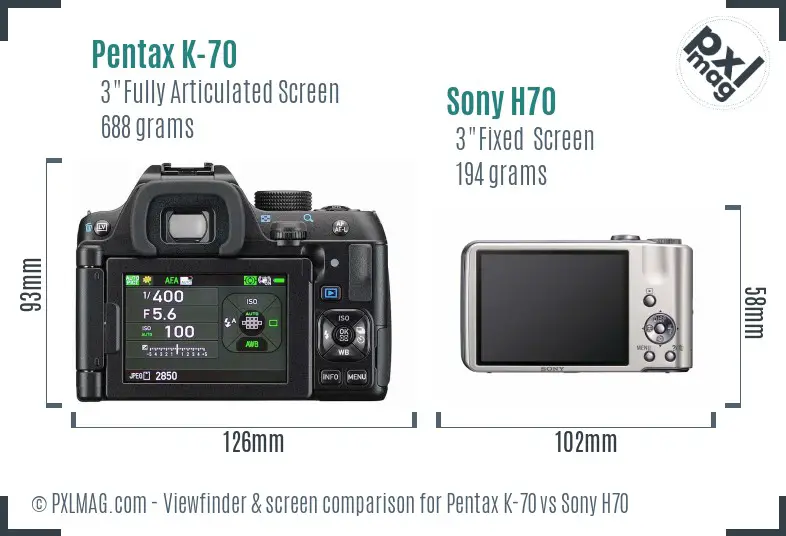 Pentax K-70 vs Sony H70 Screen and Viewfinder comparison