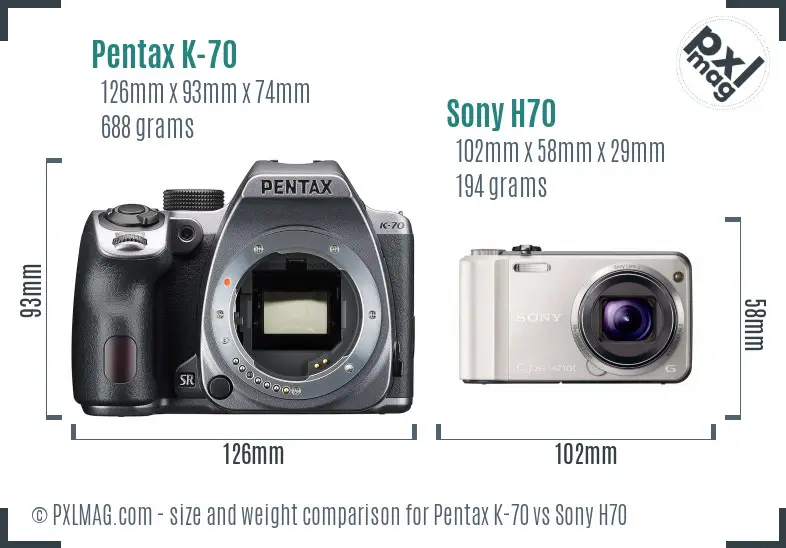 Pentax K-70 vs Sony H70 size comparison