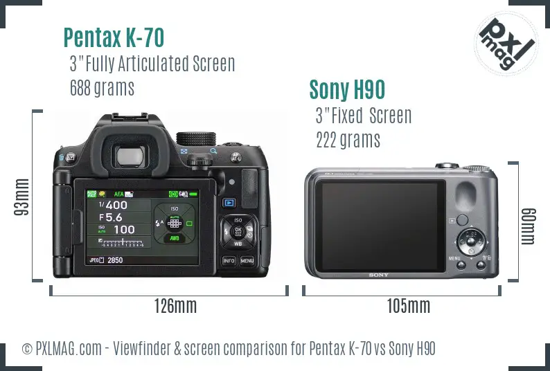 Pentax K-70 vs Sony H90 Screen and Viewfinder comparison