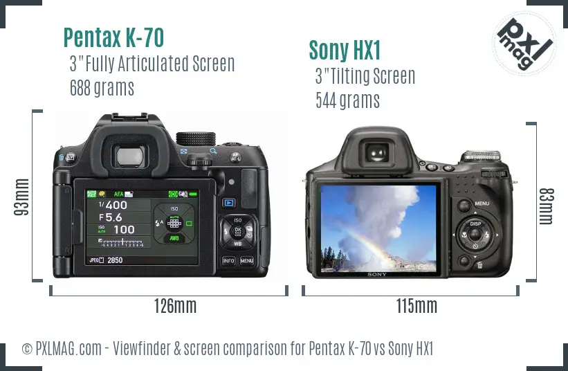 Pentax K-70 vs Sony HX1 Screen and Viewfinder comparison Pentax K-70 vs Sony HX1 Screen and Viewfinder comparison