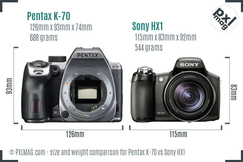Pentax K-70 vs Sony HX1 size comparison Pentax K-70 vs Sony HX1 size comparison