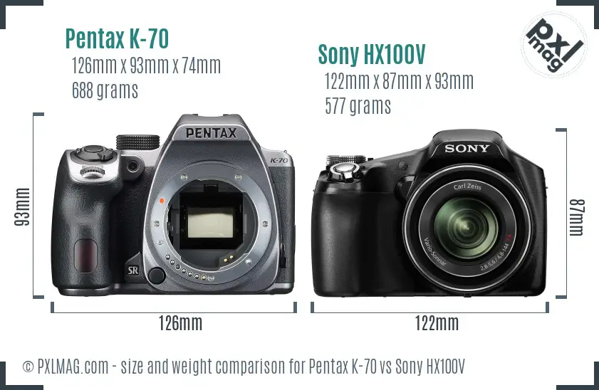 Pentax K-70 vs Sony HX100V size comparison