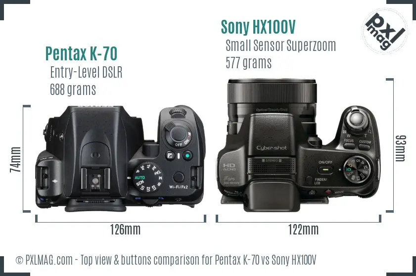 Pentax K-70 vs Sony HX100V top view buttons comparison