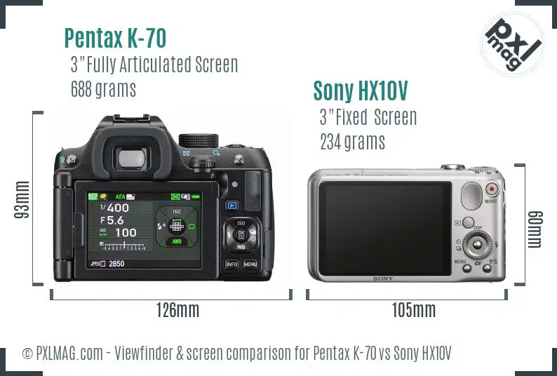 Pentax K-70 vs Sony HX10V Screen and Viewfinder comparison