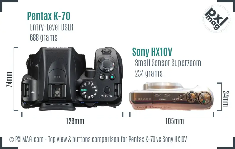 Pentax K-70 vs Sony HX10V top view buttons comparison