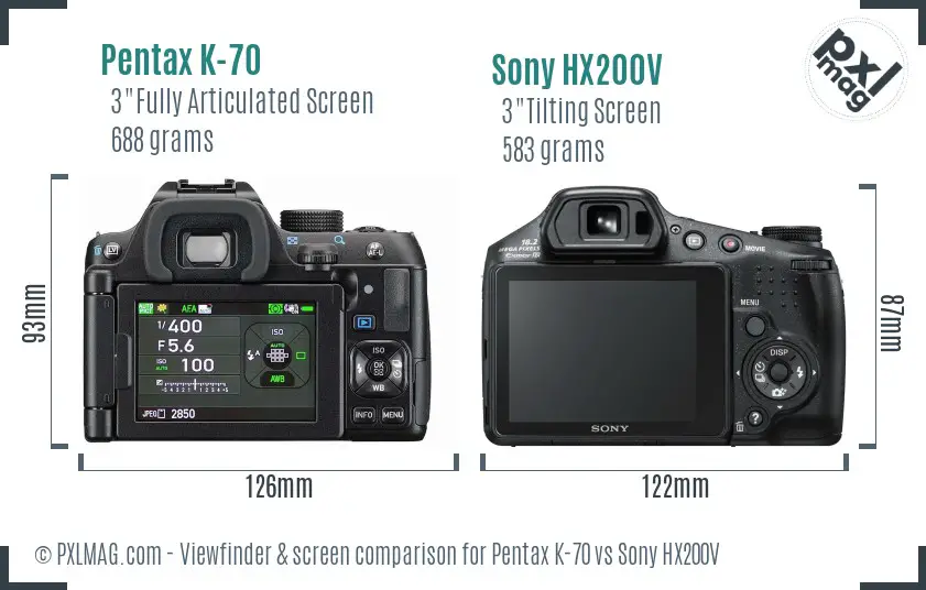 Pentax K-70 vs Sony HX200V Screen and Viewfinder comparison