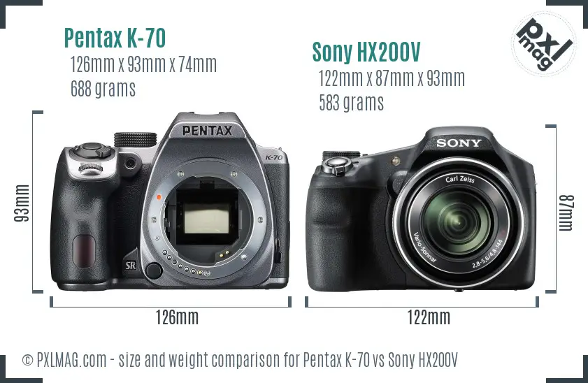 Pentax K-70 vs Sony HX200V size comparison