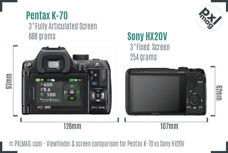 Pentax K-70 vs Sony HX20V Screen and Viewfinder comparison