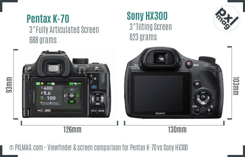 Pentax K-70 vs Sony HX300 Screen and Viewfinder comparison