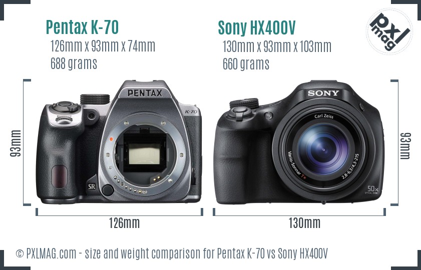 Pentax K-70 vs Sony HX400V size comparison Pentax K-70 vs Sony HX400V size comparison