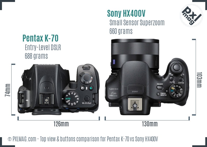 Pentax K-70 vs Sony HX400V top view buttons comparison