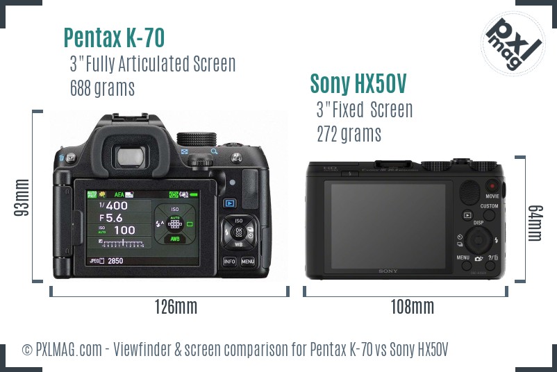 Pentax K-70 vs Sony HX50V Screen and Viewfinder comparison