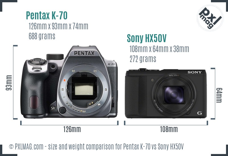 Pentax K-70 vs Sony HX50V size comparison Pentax K-70 vs Sony HX50V size comparison