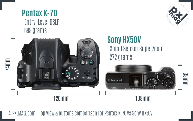 Pentax K-70 vs Sony HX50V top view buttons comparison