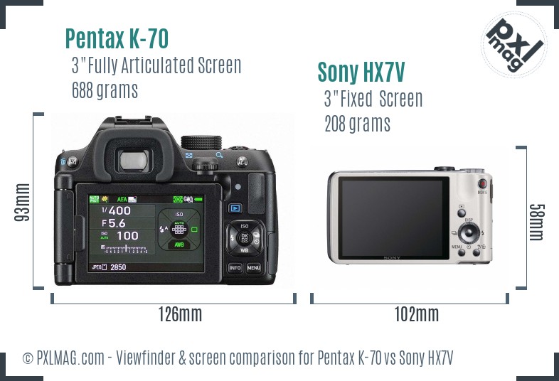 Pentax K-70 vs Sony HX7V Screen and Viewfinder comparison