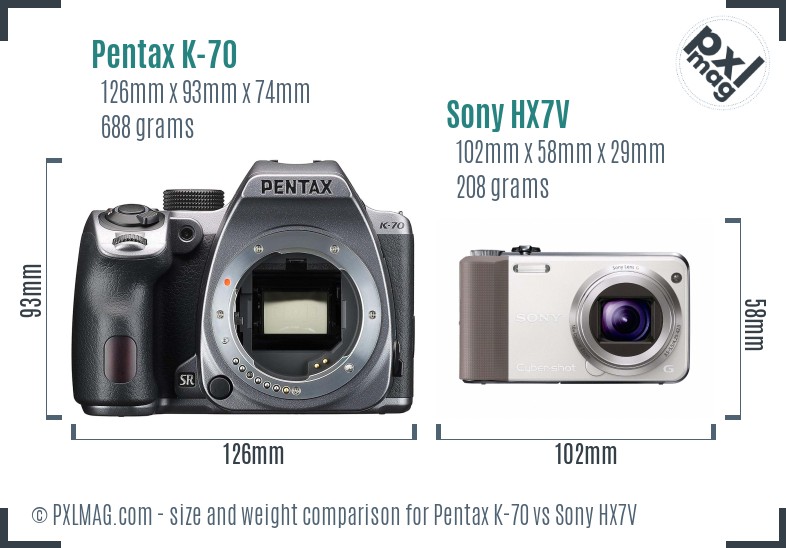 Pentax K-70 vs Sony HX7V size comparison