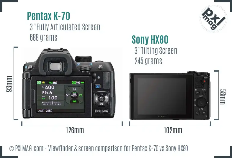Pentax K-70 vs Sony HX80 Screen and Viewfinder comparison Pentax K-70 vs Sony HX80 Screen and Viewfinder comparison