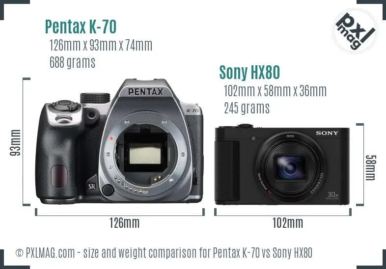 Pentax K-70 vs Sony HX80 size comparison Pentax K-70 vs Sony HX80 size comparison