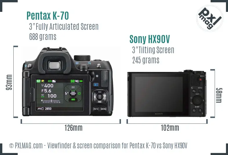 Pentax K-70 vs Sony HX90V Screen and Viewfinder comparison