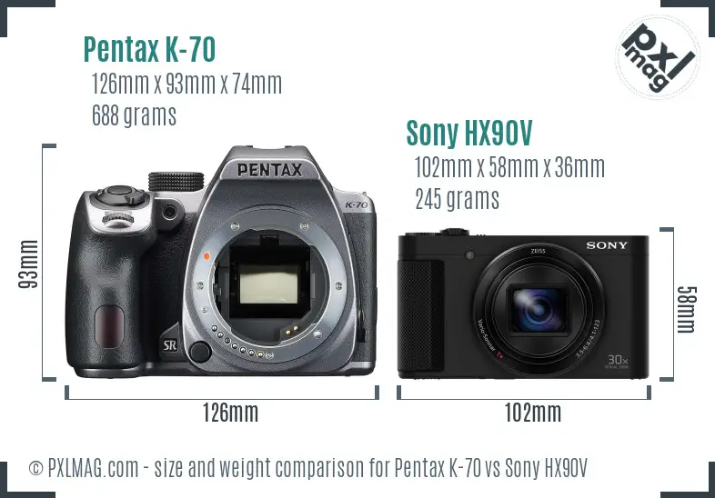 Pentax K-70 vs Sony HX90V size comparison Pentax K-70 vs Sony HX90V size comparison