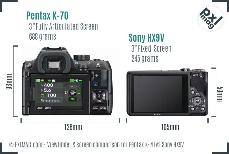 Pentax K-70 vs Sony HX9V Screen and Viewfinder comparison