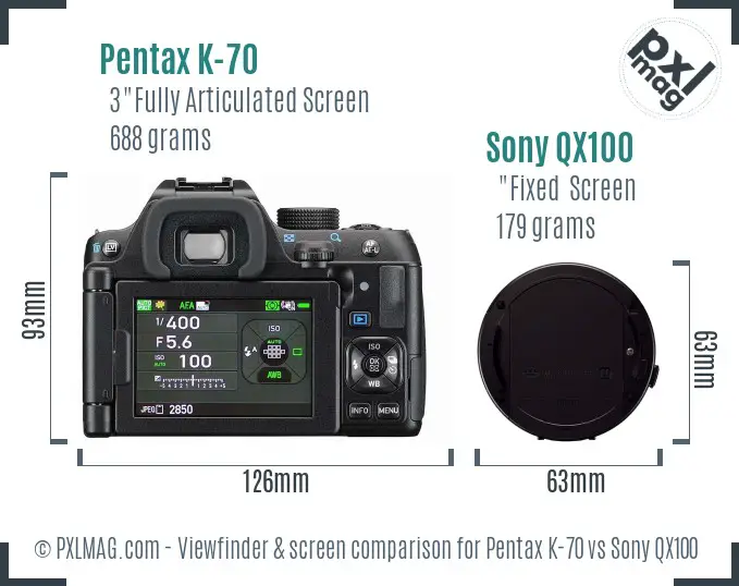 Pentax K-70 vs Sony QX100 Screen and Viewfinder comparison