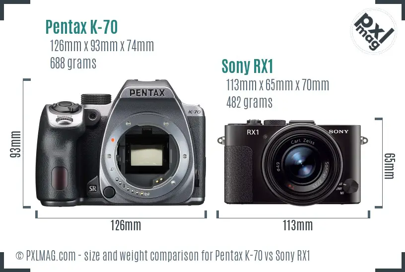 Pentax K-70 vs Sony RX1 size comparison Pentax K-70 vs Sony RX1 size comparison