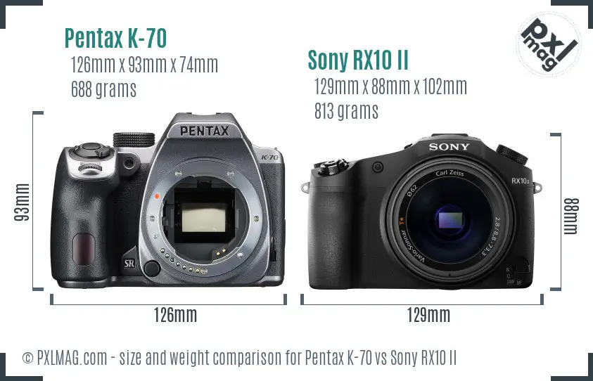 Pentax K-70 vs Sony RX10 II size comparison