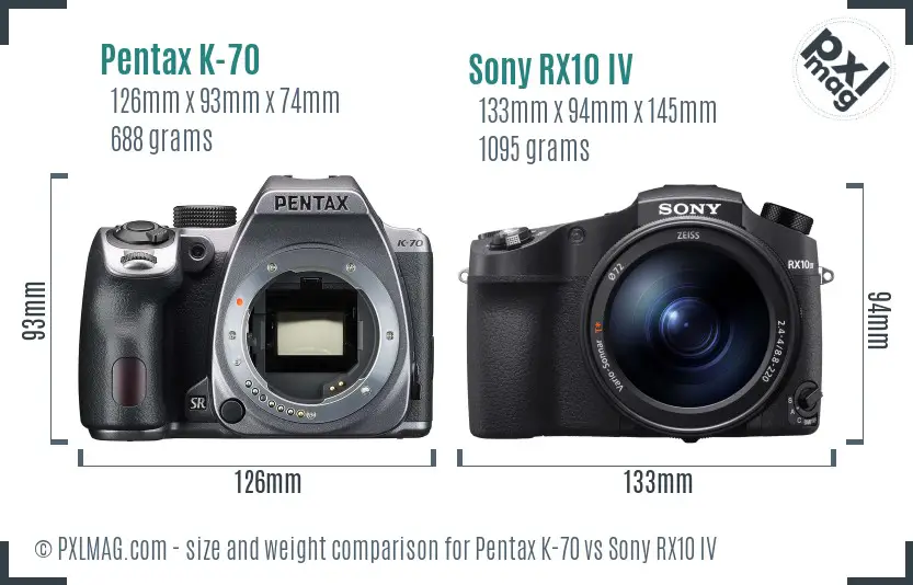 Pentax K-70 vs Sony RX10 IV size comparison
