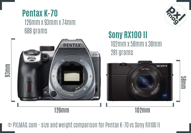 Pentax K-70 vs Sony RX100 II size comparison