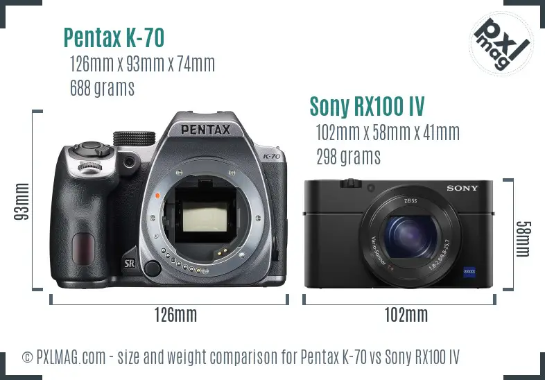 Pentax K-70 vs Sony RX100 IV size comparison