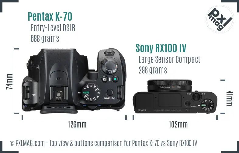 Pentax K-70 vs Sony RX100 IV top view buttons comparison