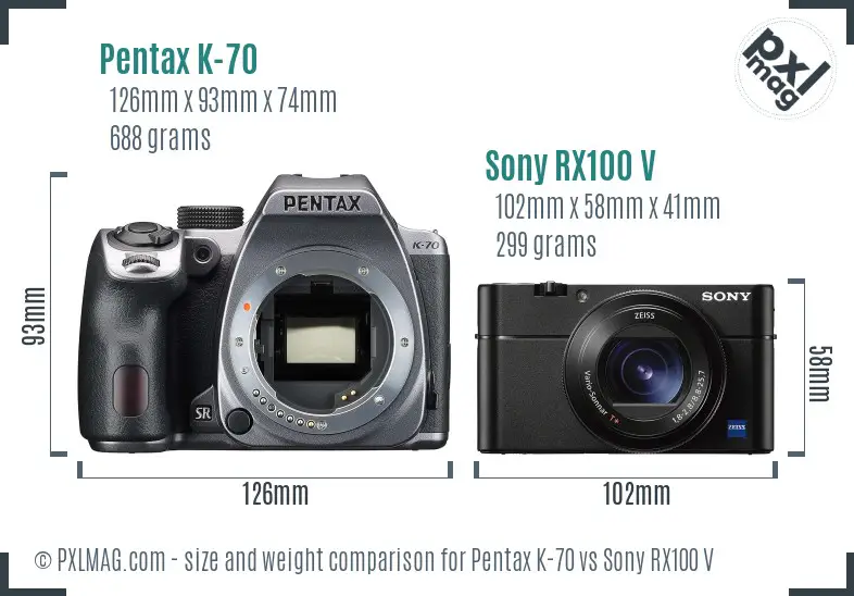 Pentax K-70 vs Sony RX100 V size comparison