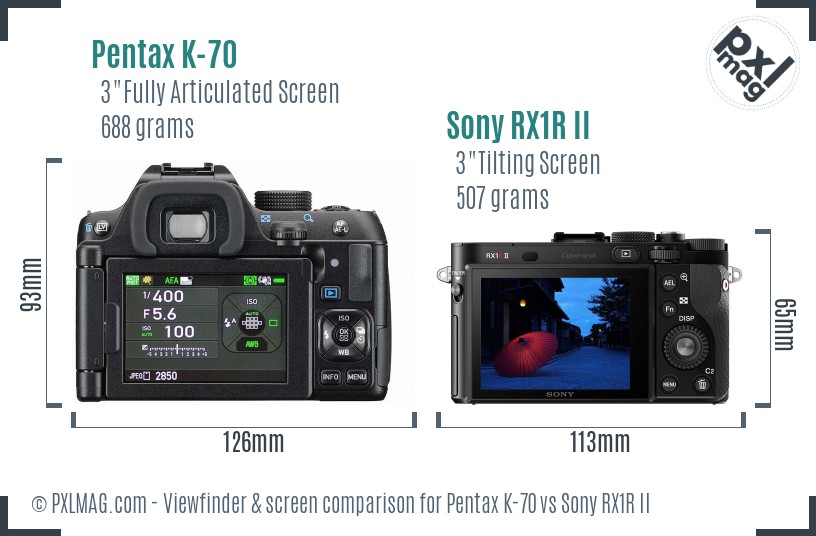 Pentax K-70 vs Sony RX1R II Screen and Viewfinder comparison