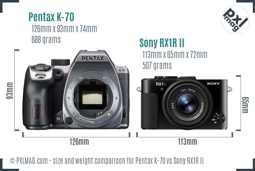 Pentax K-70 vs Sony RX1R II size comparison