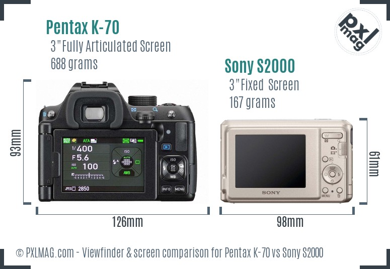 Pentax K-70 vs Sony S2000 Screen and Viewfinder comparison