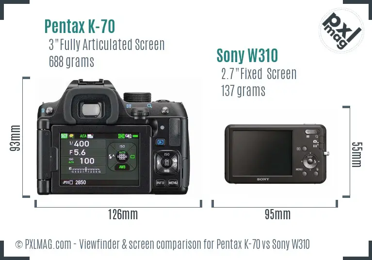 Pentax K-70 vs Sony W310 Screen and Viewfinder comparison