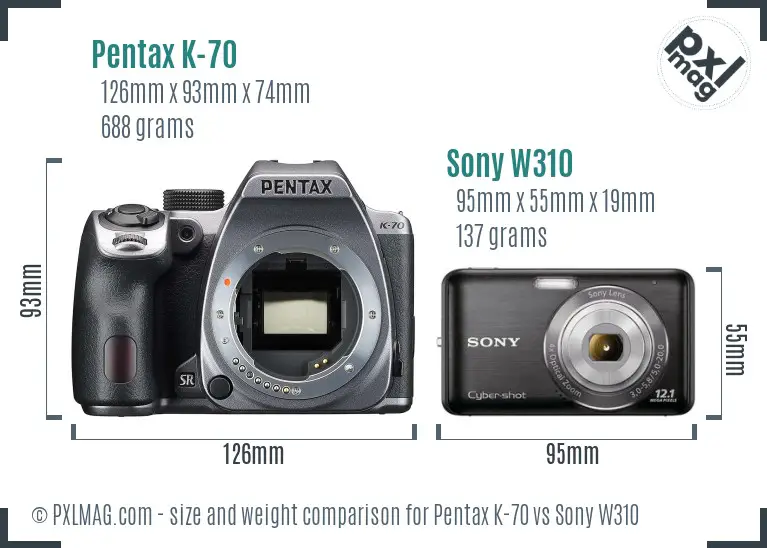 Pentax K-70 vs Sony W310 size comparison
