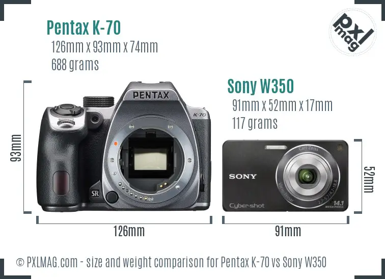 Pentax K-70 vs Sony W350 size comparison Pentax K-70 vs Sony W350 size comparison
