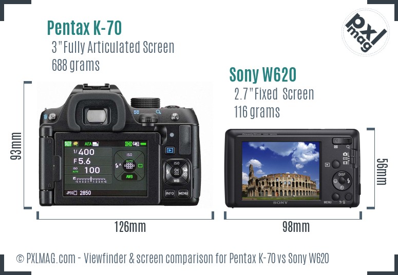 Pentax K-70 vs Sony W620 Screen and Viewfinder comparison