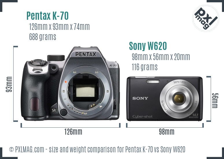 Pentax K-70 vs Sony W620 size comparison