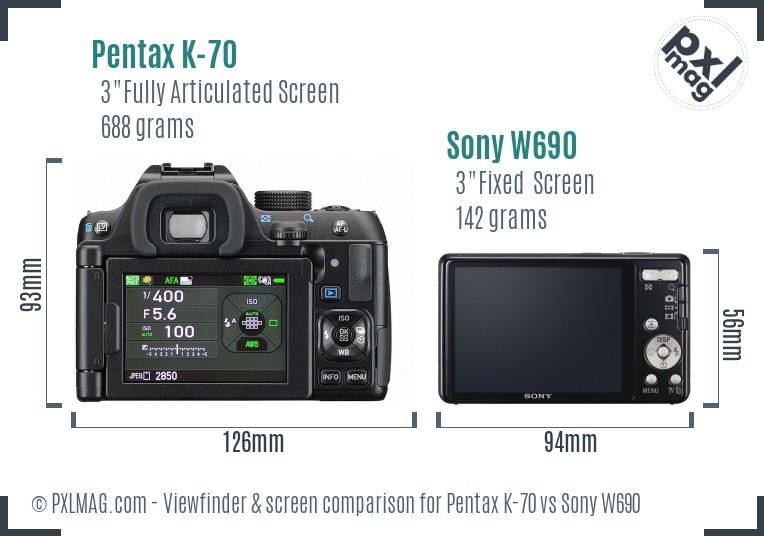 Pentax K-70 vs Sony W690 Screen and Viewfinder comparison