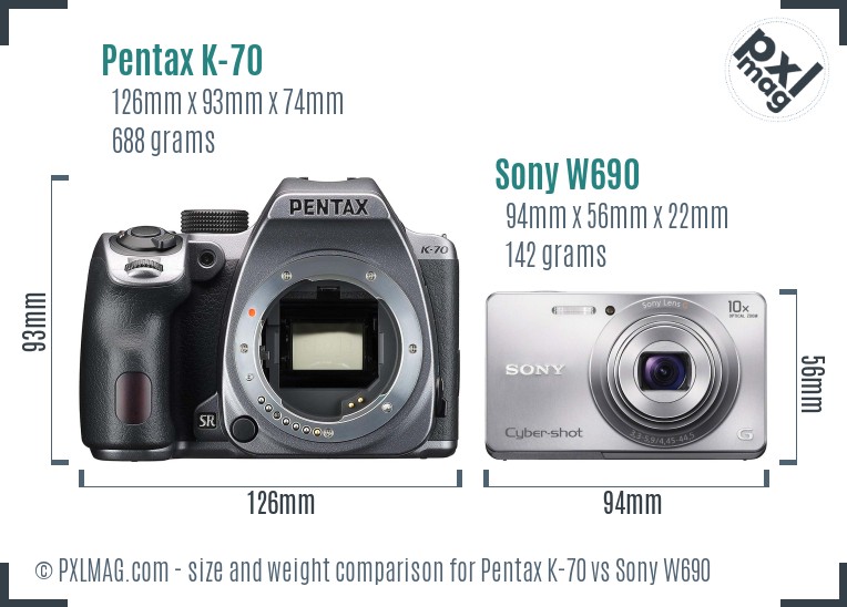 Pentax K-70 vs Sony W690 size comparison