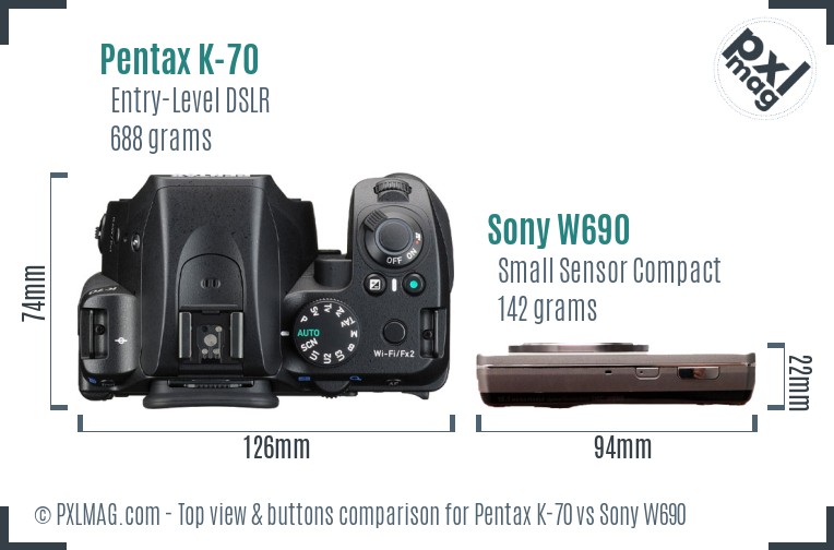 Pentax K-70 vs Sony W690 top view buttons comparison