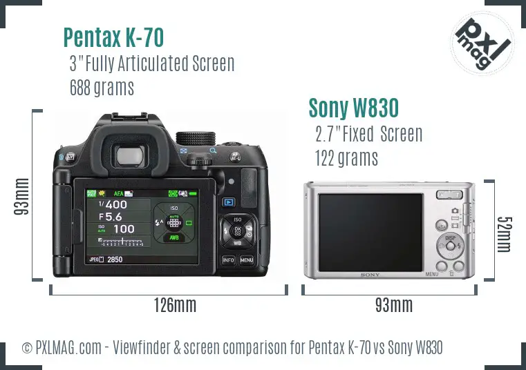 Pentax K-70 vs Sony W830 Screen and Viewfinder comparison