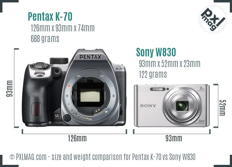 Pentax K-70 vs Sony W830 size comparison