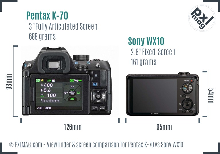 Pentax K-70 vs Sony WX10 Screen and Viewfinder comparison