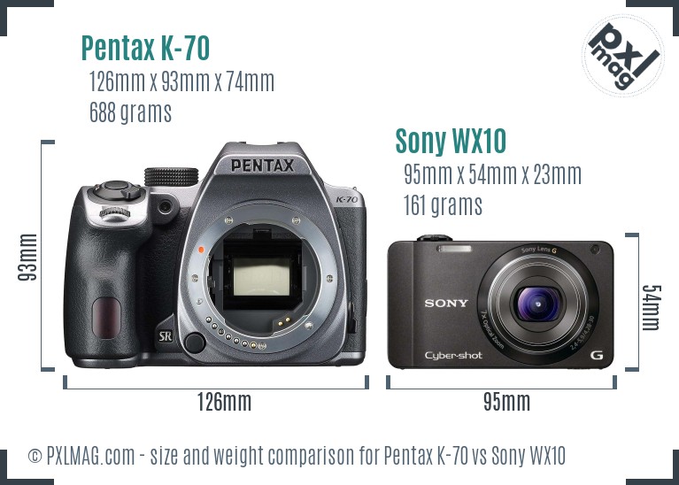 Pentax K-70 vs Sony WX10 size comparison Pentax K-70 vs Sony WX10 size comparison