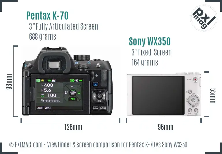Pentax K-70 vs Sony WX350 Screen and Viewfinder comparison Pentax K-70 vs Sony WX350 Screen and Viewfinder comparison